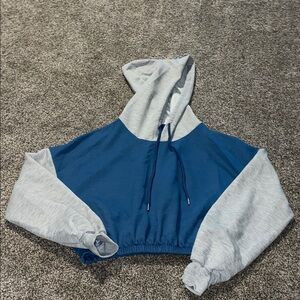 Blue and Gray Cropped Hoodie